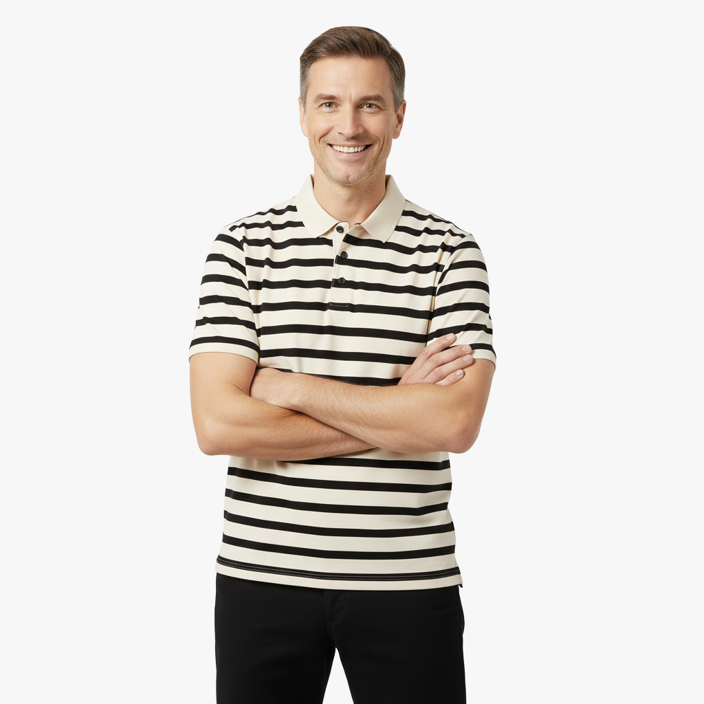 Lekka Męska Koszulka Polo w Paski – Oddychająca, Niezgniatająca się, z Luksusowej Tkaniny