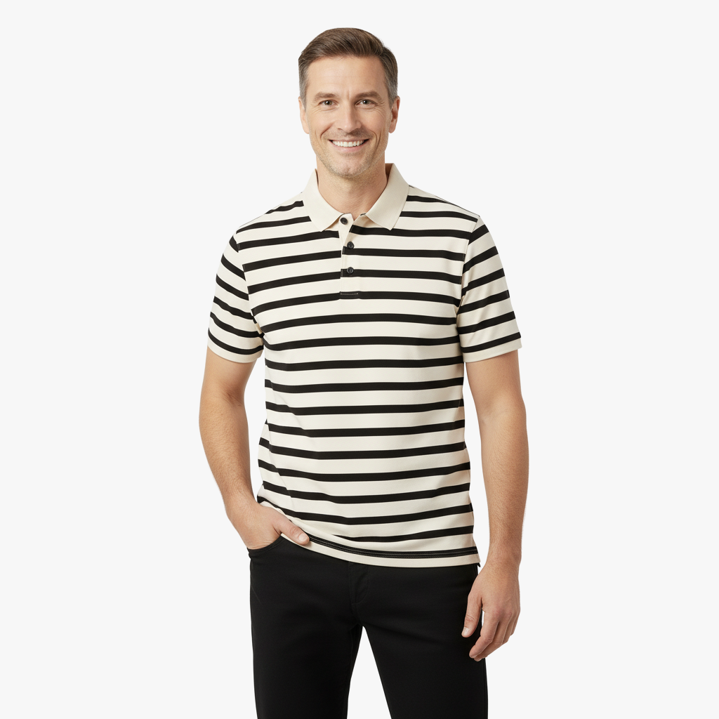 Lekka Męska Koszulka Polo w Paski – Oddychająca, Niezgniatająca się, z Luksusowej Tkaniny