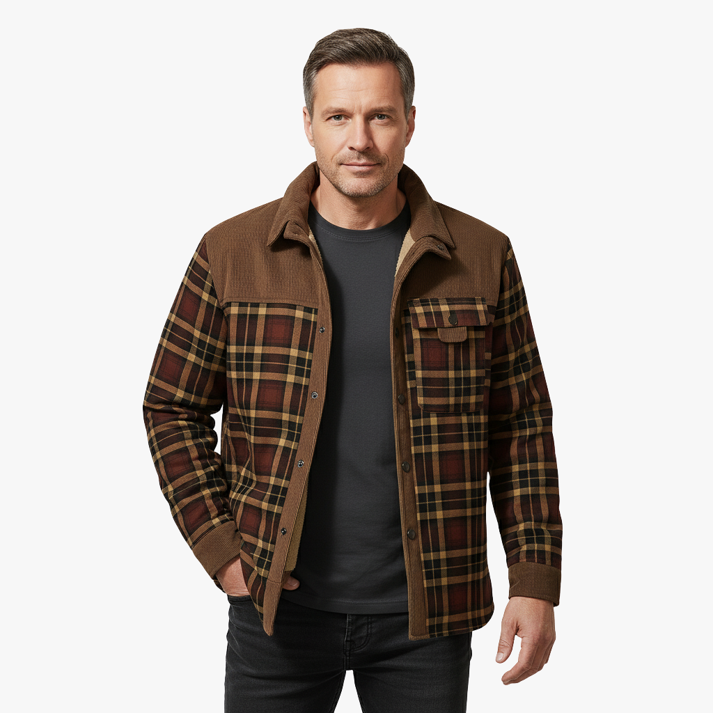 Casualowa Męska Kurtka w Kratę z Podszyciem Polarowym – Ciepła i Stylowa na Każdą Okazję